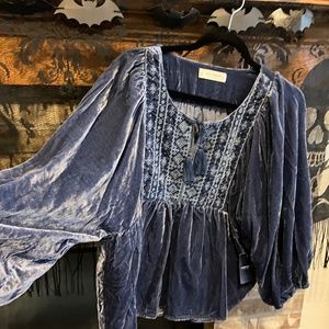 Lucky Brand embroidered velvet boho top NWT